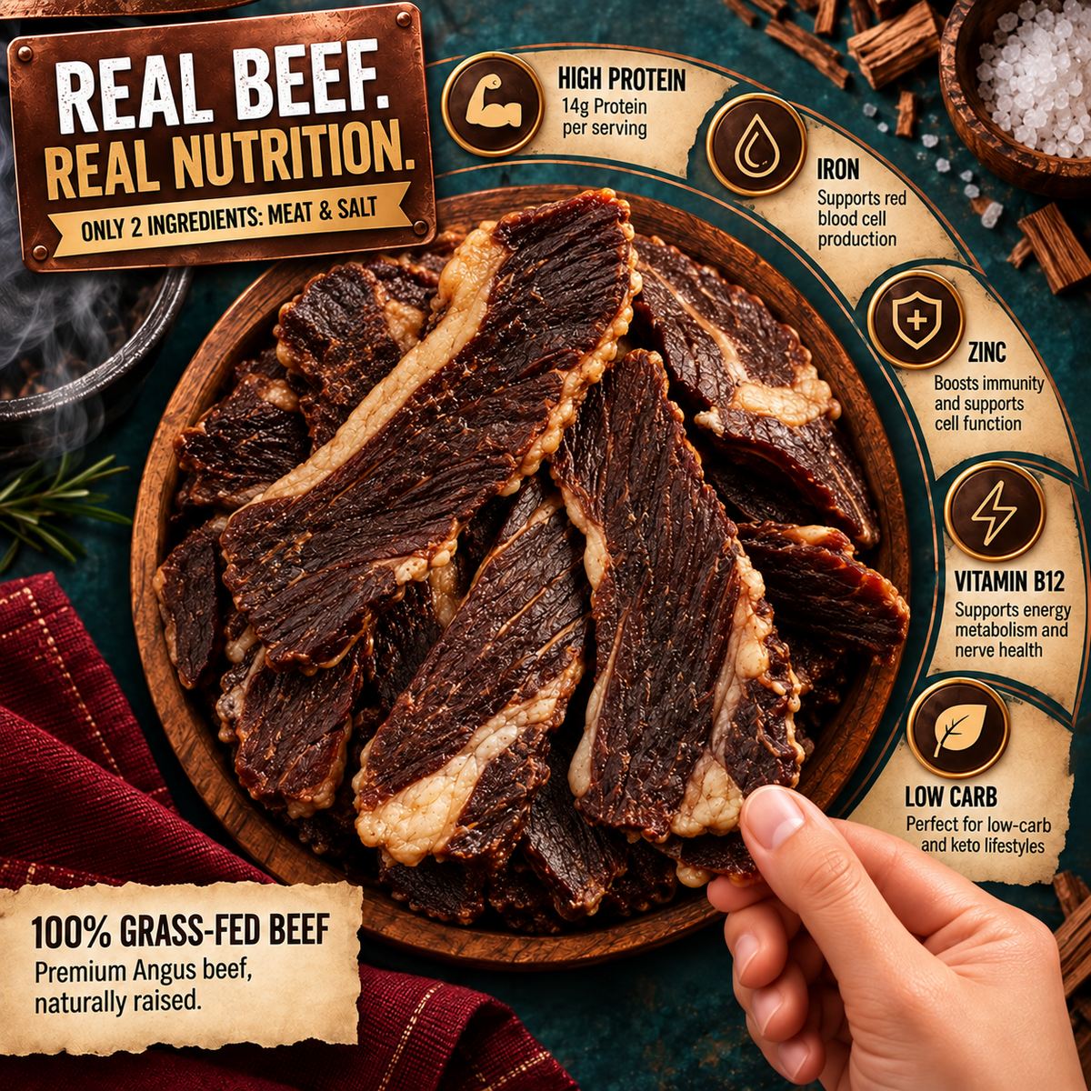 🥩100% Grass-Fed Beef Brisket Snack — High Protein, Low Carb & Made for Everyday Energy-Finn