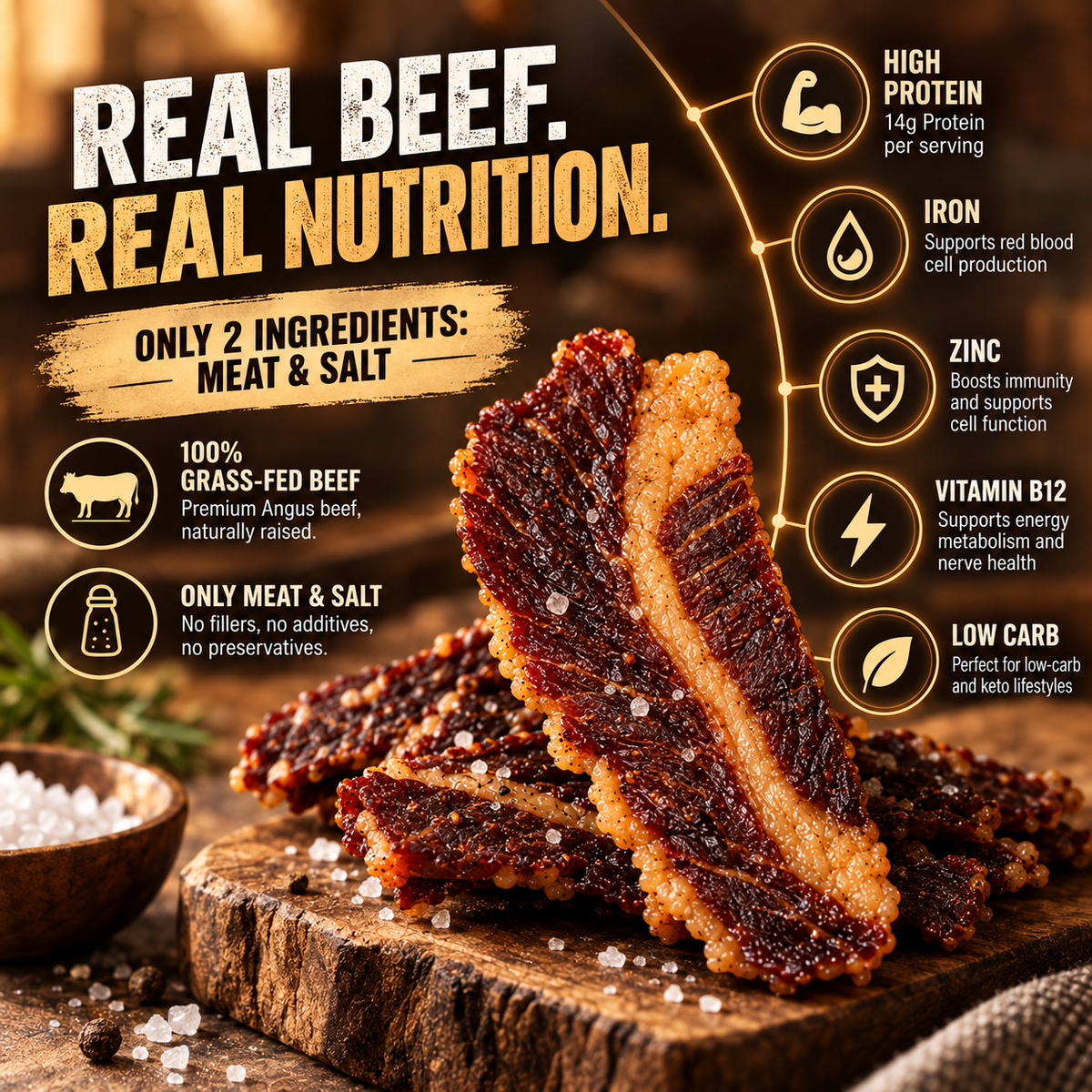 🥩100% Grass-Fed Beef Brisket Snack — High Protein, Low Carb & Made for Everyday Energy-Finn